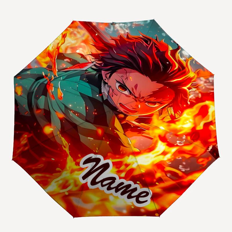 Personalized Name Demon Slayer1 Print Umbrella - Automatic Open/Close, Eight-Rib Durable Frame, Automatic Folding Umbrella
