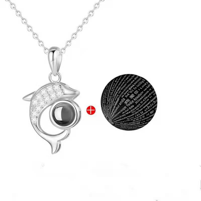 Dolphin Projection Necklace: 100 Languages for Women, Trendy & Versatile Clavicle Chain