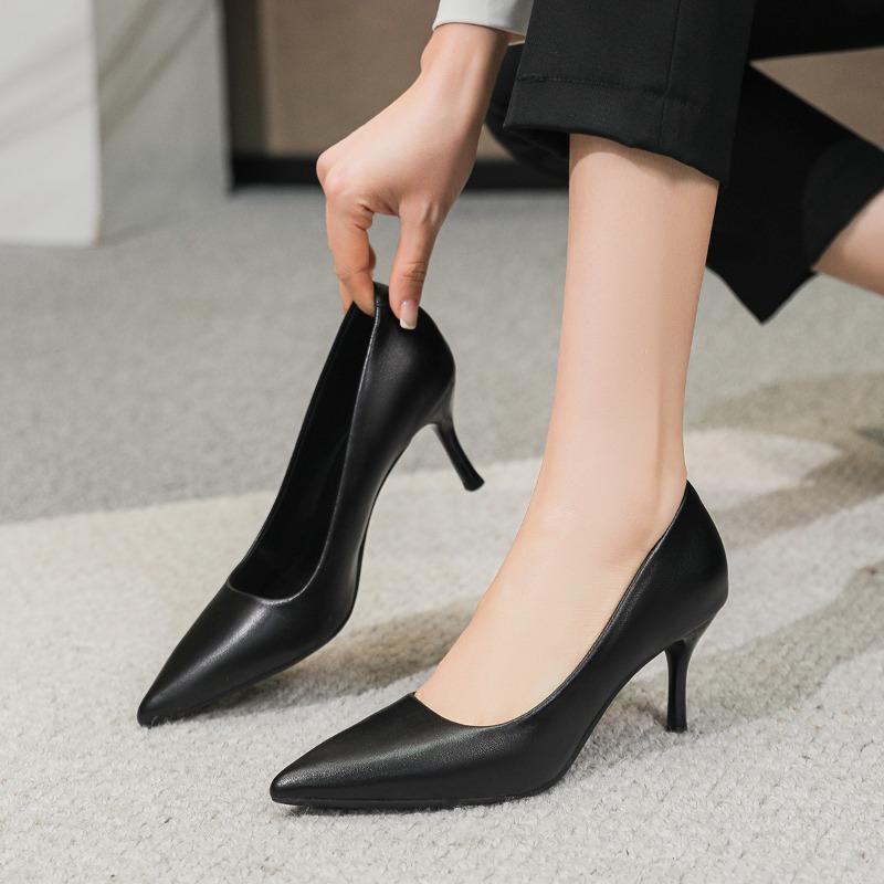 Autumn and Winter Versatile High Heels Women's Thin Heels Cm Sexy Professional Work Shoes Women's Black Pointed Single Shoes