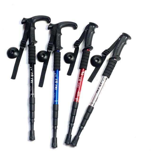 Aluminum Alloy 4-Section T-Handle Trekking Pole – Portable Outdoor Walking Stick Cane for Hiking and Climbing.