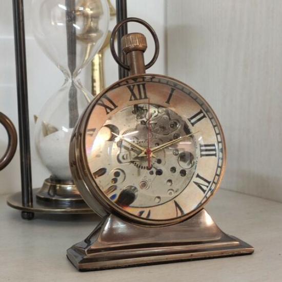 Antique Brass Trophy Desk Clock Mechanical Vintage Table Top Decorative Gift