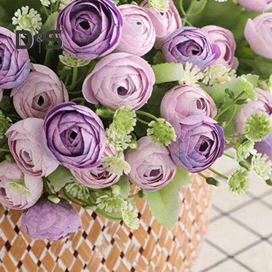 Flori artificiale, rezistente la decolorare, floare de mătase artificială, 15 capete, floare de trandafir artificial, furnituri pentru nuntă