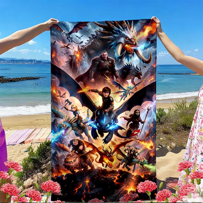 How to Train Your Dragon Print Beach Towel, Versatile Lightweight Absorbent Beach Towel for Pool Surf Yoga Bathroom, Perfect Birthday Holiday Gift