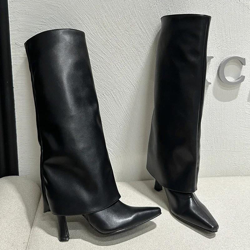 Ladies Modern Knee High Heels Boots Autumn Spring Fashion Slip On Female Pumps Footwear New Shoes Long Women Western Boots