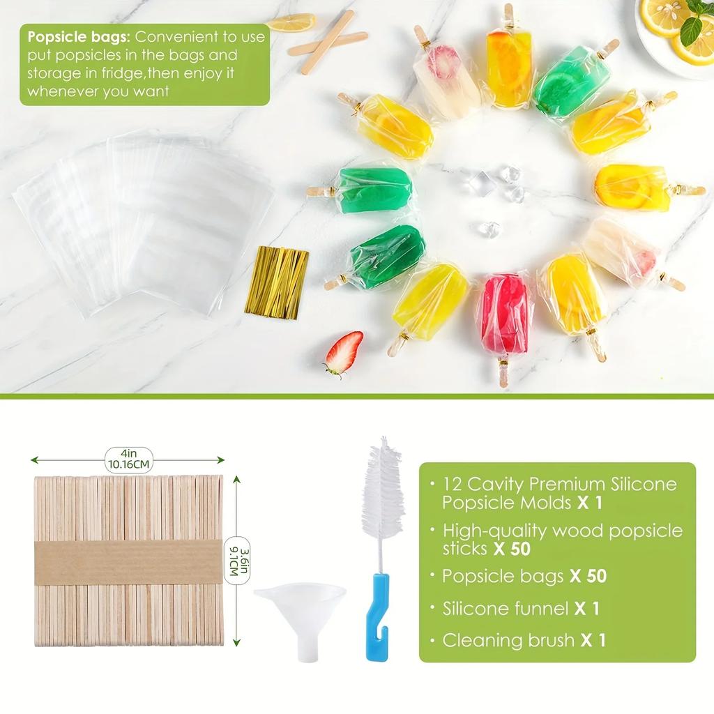 Popsicles Molds, 12 Pieces Silicone Popsicle Molds Easy-Release BPA-free Popsicle Maker Molds Ice Pop Molds Homemade Popsicle