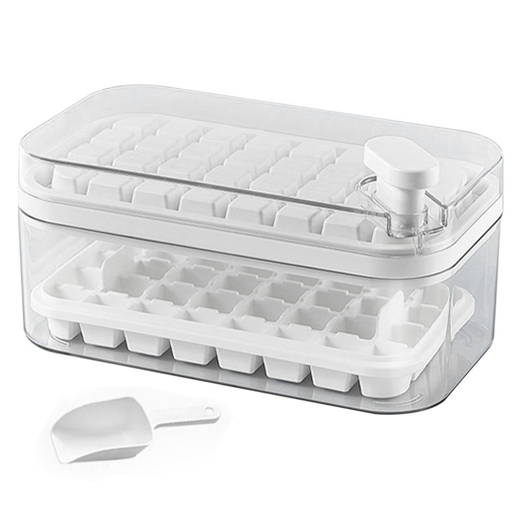 Ice Cube Tray Double Layer 64Pcs Ice Maker Box Home Press Easy Release Ice Freezer Storage Box