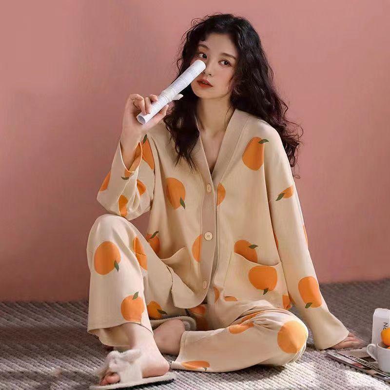 

Пижамы женские весна и осень чистый хлопок с длинными рукавами для мам среднего возраста свободная домашняя одежда комплект домашней одежды L