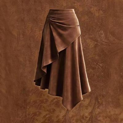 2026 Suede Tassel Asymmetrical Midi Skirt - European & American Style Retro Fashion