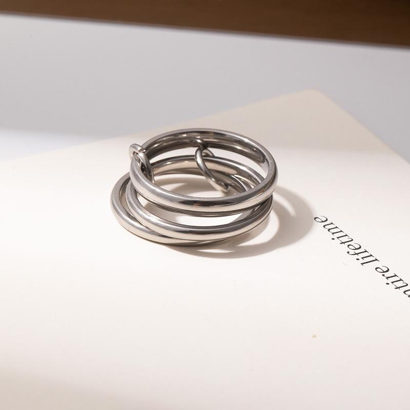 Stainless Steel Waterproof Zircon Three-Layer Stacked Round Ring for Women Non Tarnish Interlocked Rings Set Trend Jewelry Gift