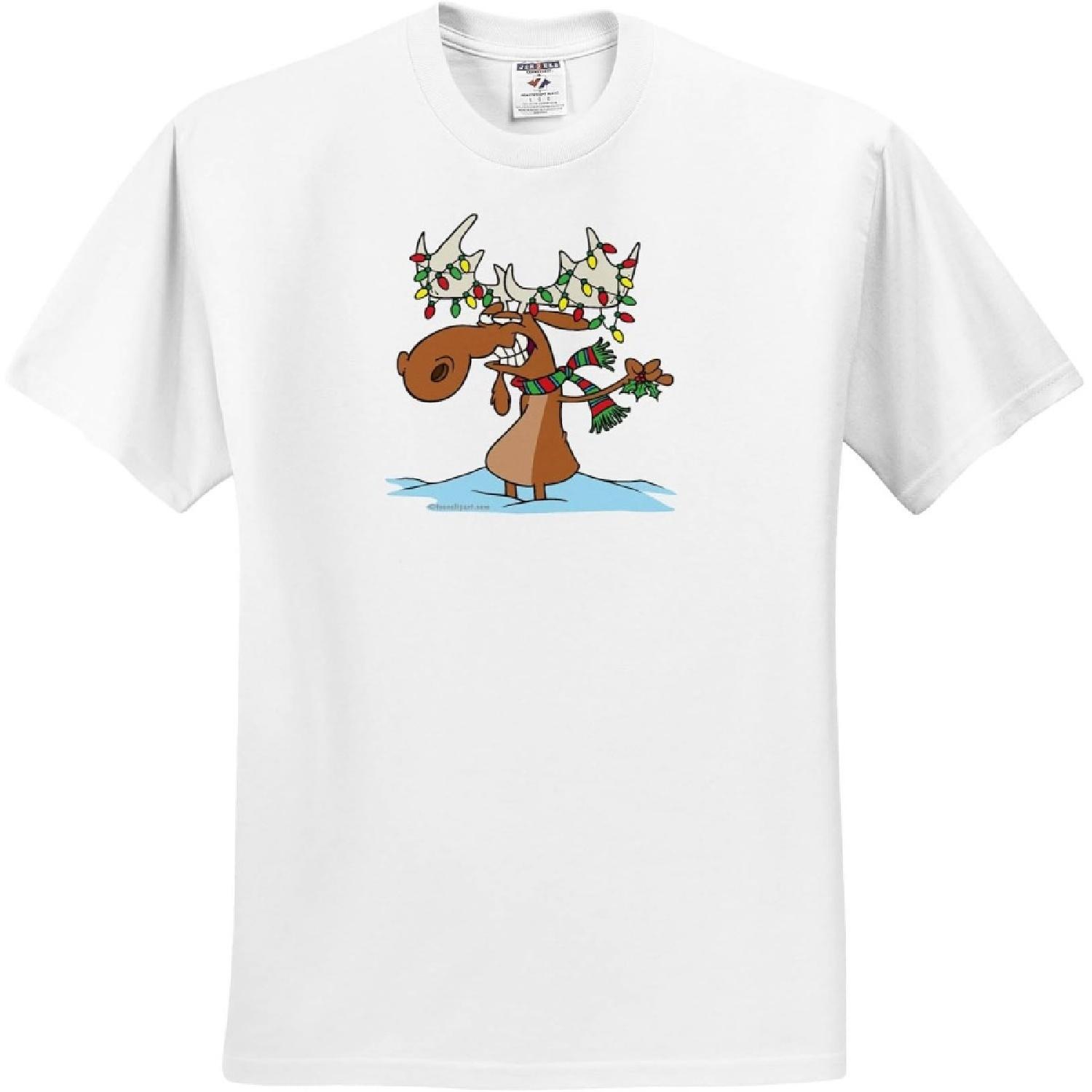 3dRose, Funny Silly Christmas Moose Cartoon, T-Shirt XXXXXL белый