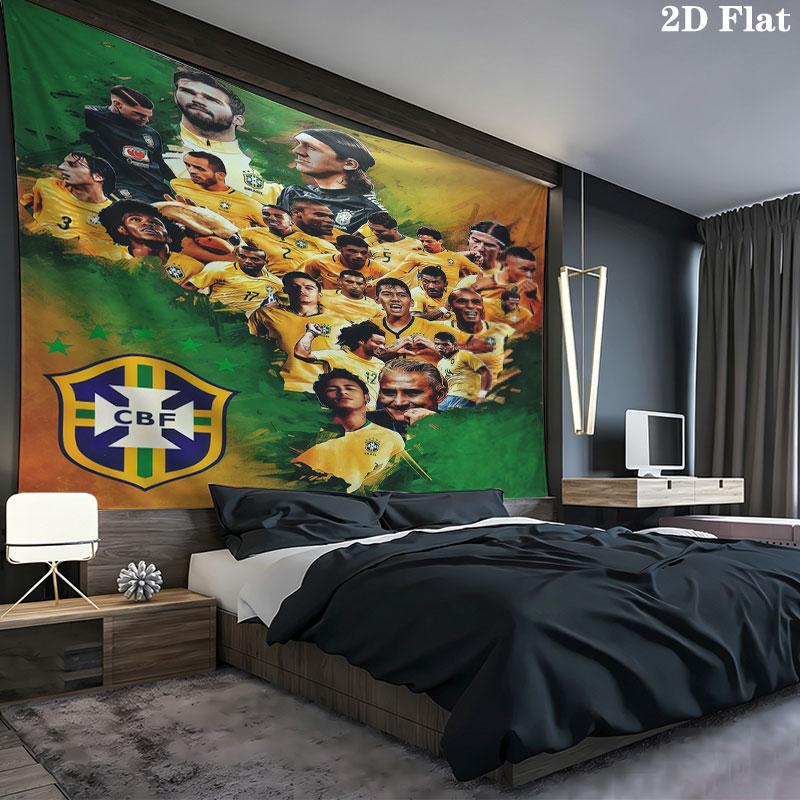 Brazil National Football Team Wall Tapestry Aesthetic Wall Hanging Printed Fabric Blanket Decorative Tapestries for Bedroom Living Room Home Decor
