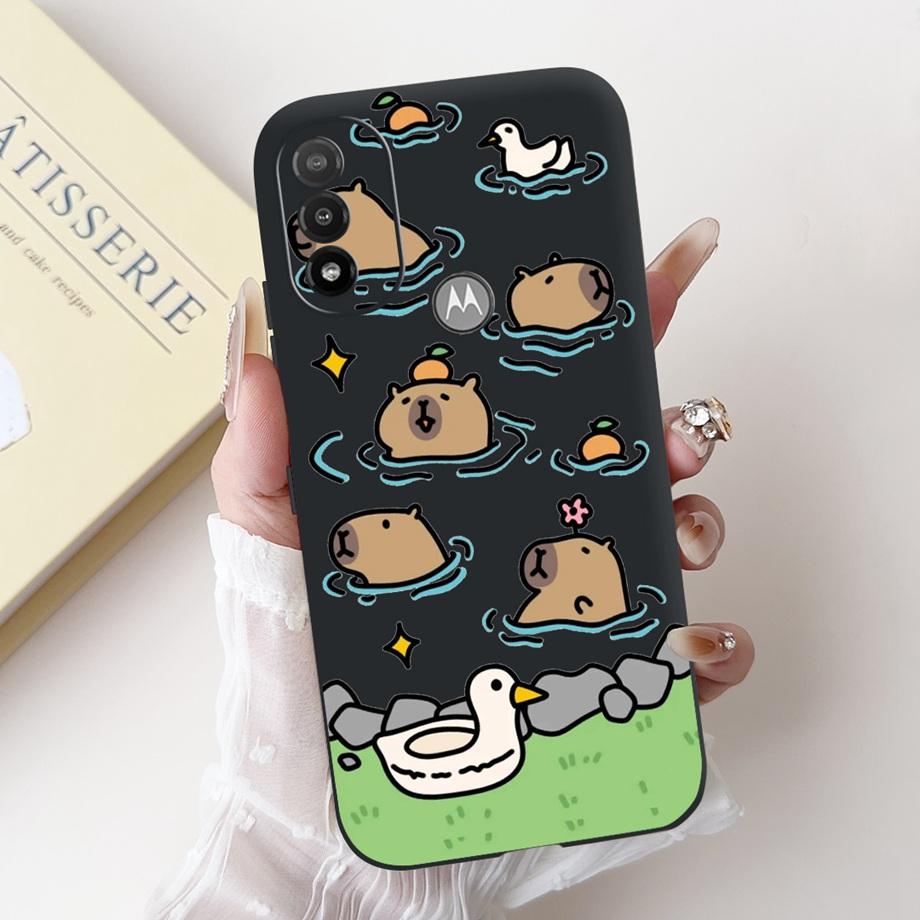 For Motorola Moto E20 E30 E40 E22 E22s E22i Phone Case Back Cover Soft Matte Silicone Slim Fundas Lovely Panda Rabbit Flower