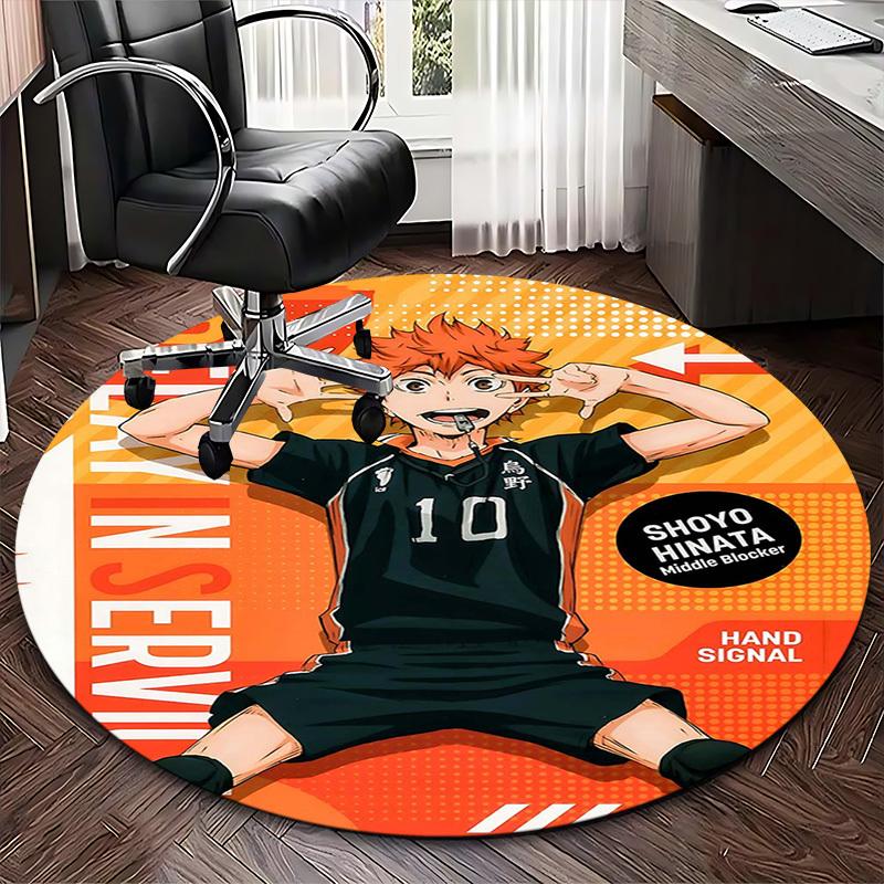 1pc Haikyuu Shoyo Hinata 10 Round Carpet, Office Chair Mat, Non-Slip Rug for Home Decor, Seasonal Gift, Suitable for Office, Living Room