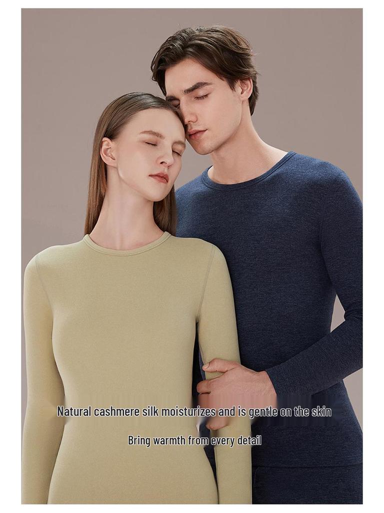 Ropa interior térmica de cachemira y seda alemana: Conjunto Unisex sin Costuras de Cuello Redondo para Otoño e Invierno