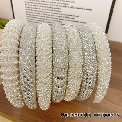 Baroque Vintage Pearl Glass Beads Bow Headband Fashion Hairbands Full Rhinestone Sponge Hair Band Hair Accessories