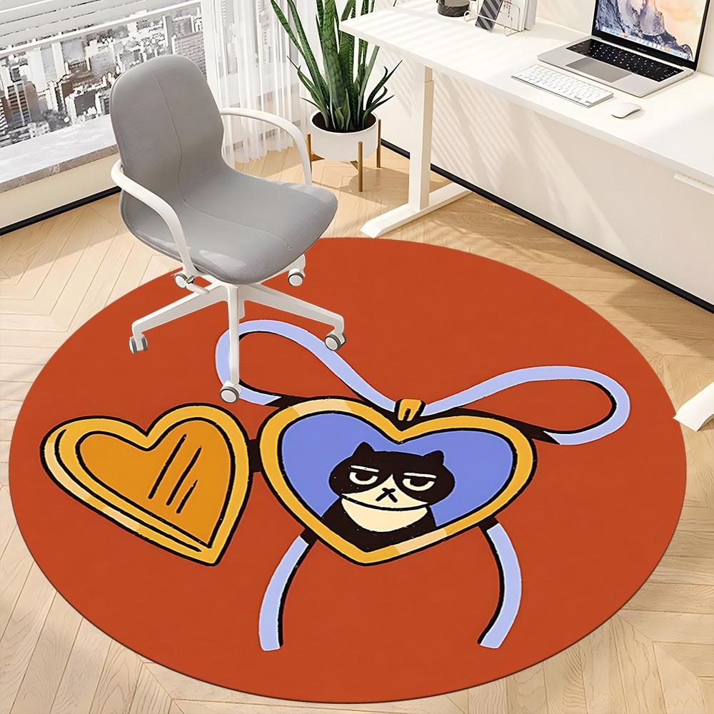 1pc Heart Cat Office Round Area Rug, Mat Suitable For Office, Under Office Chairs Bedroom Living Room Home Decor, Room Deco