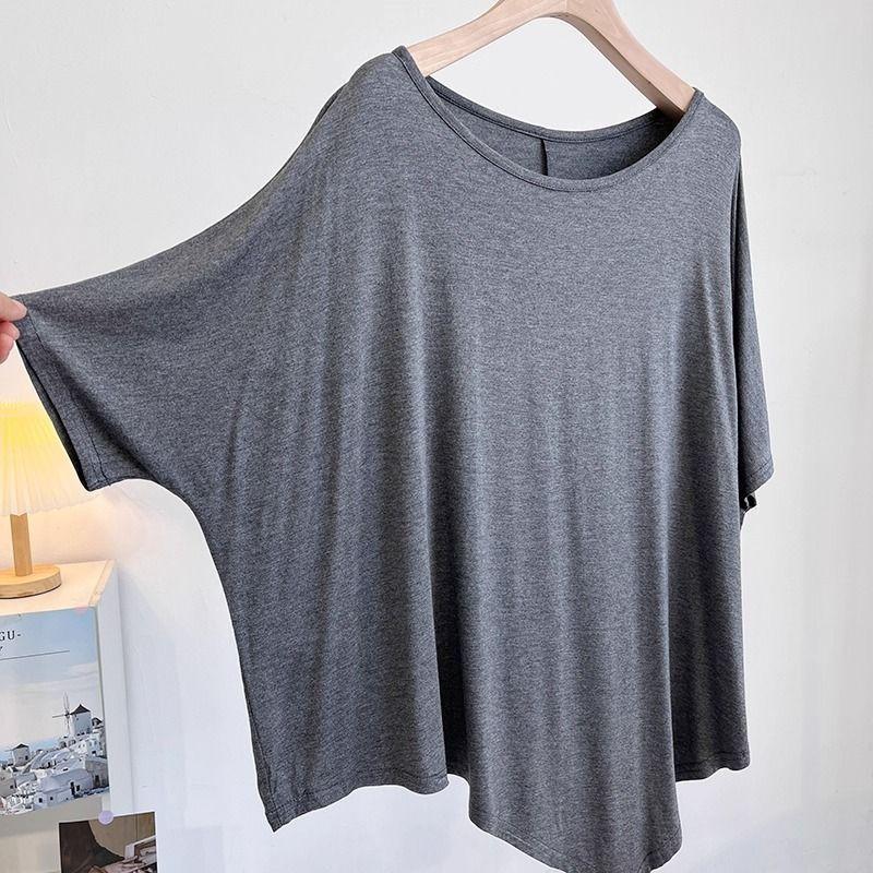 T-shirt Damski Jednolity Kolor Codzienny Duży Rozmiar Luźny Okrągły Dekolt Pulower Krótki Rękaw Top