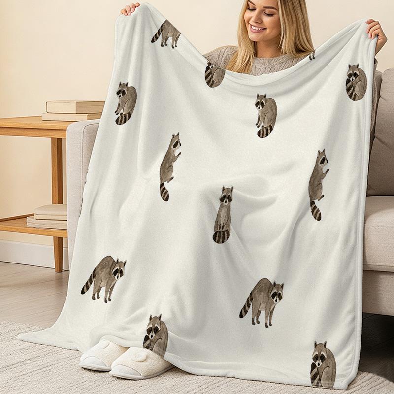 Fluffy Flannel Blanket - Raccoon Anime Theme, Soft Breathable Cozy Throw, Warm for Christmas & Halloween, Ideal Home Use, Comfortable Sleep Buddy