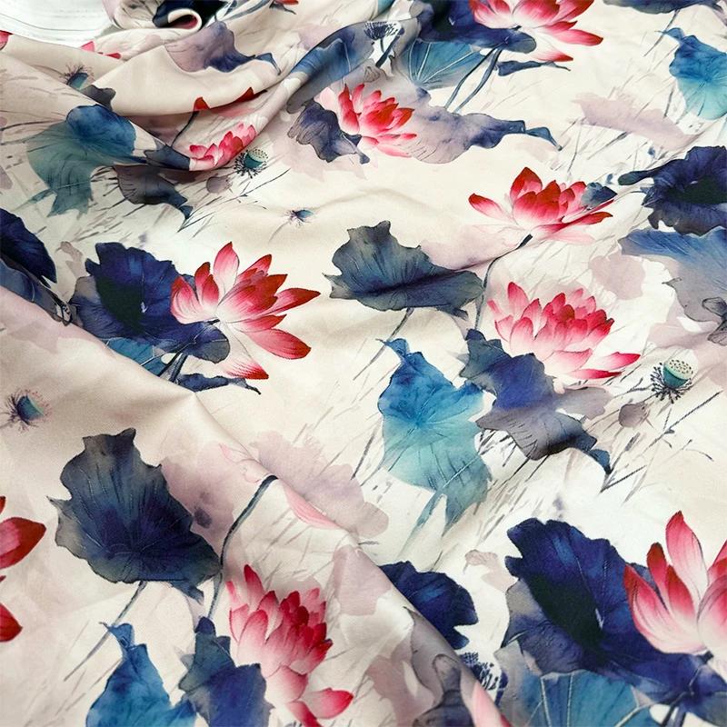 New Chinese Style Imitation Acetic Cloth Satin Cloth Qipao Skirt Material Clothing Fabric Diy Handmade Cloth Head Color Printing