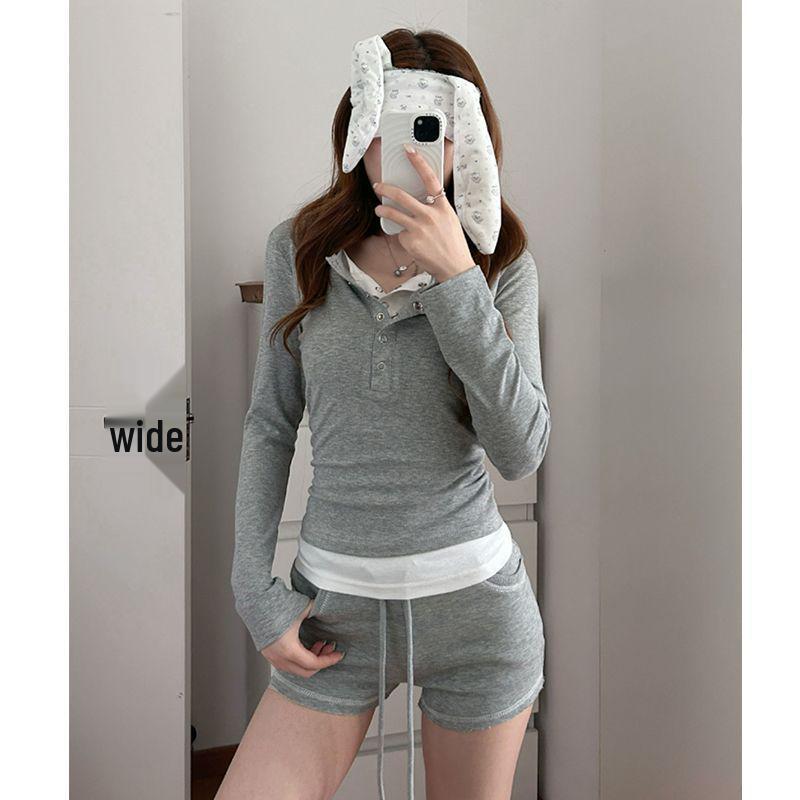 Women's Slim Fit Two-in-One Patchwork Long Sleeve Top