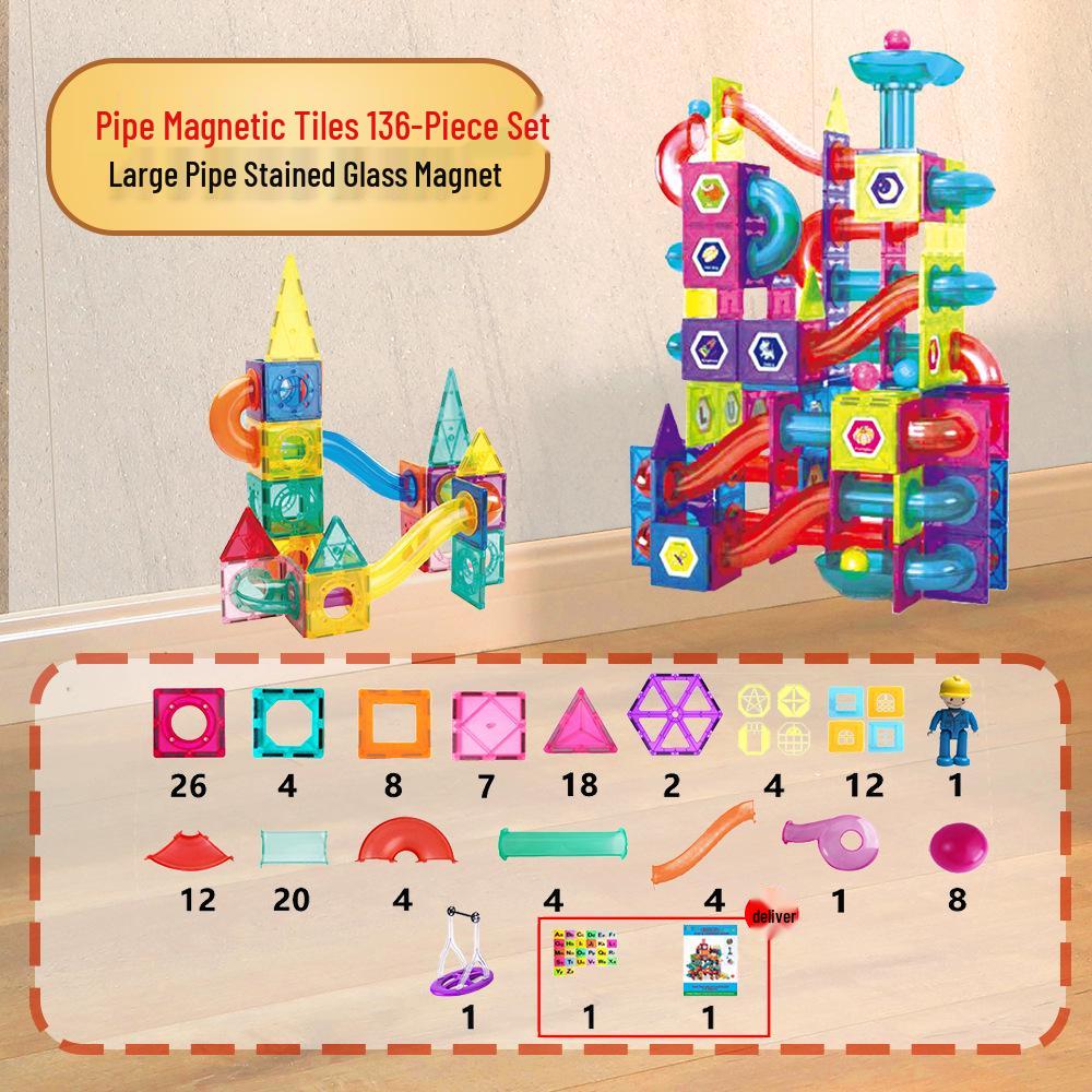 2025 Stained Glass Magnetic Tile Track & Ball Slide Building Set for Kids