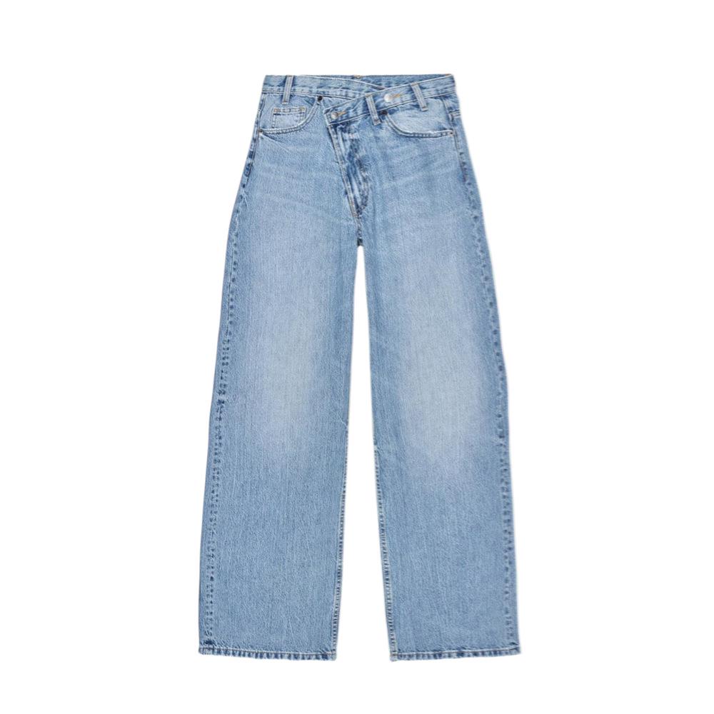 

Женские джинсы облегающего кроя с широкими штанинами, высокой талией и двубортной застежкой, весна/лето 2025 Extra Small светло-синий