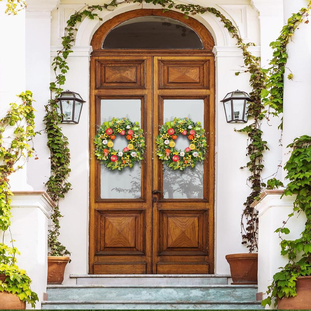 Spring Wreaths for Front Door, Soomeir Summer Peony Outdoor Wreath, Green Floral Door Decor for All Season Home Wall Wedding Farmhouse Holiday
