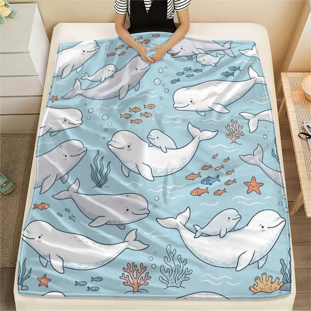 1PC Cute Marine Animals Print Flannel Blanket, High quality All Seasons, Home Decor, Warmth and Comfort, Perfect for Christmas Gifts
