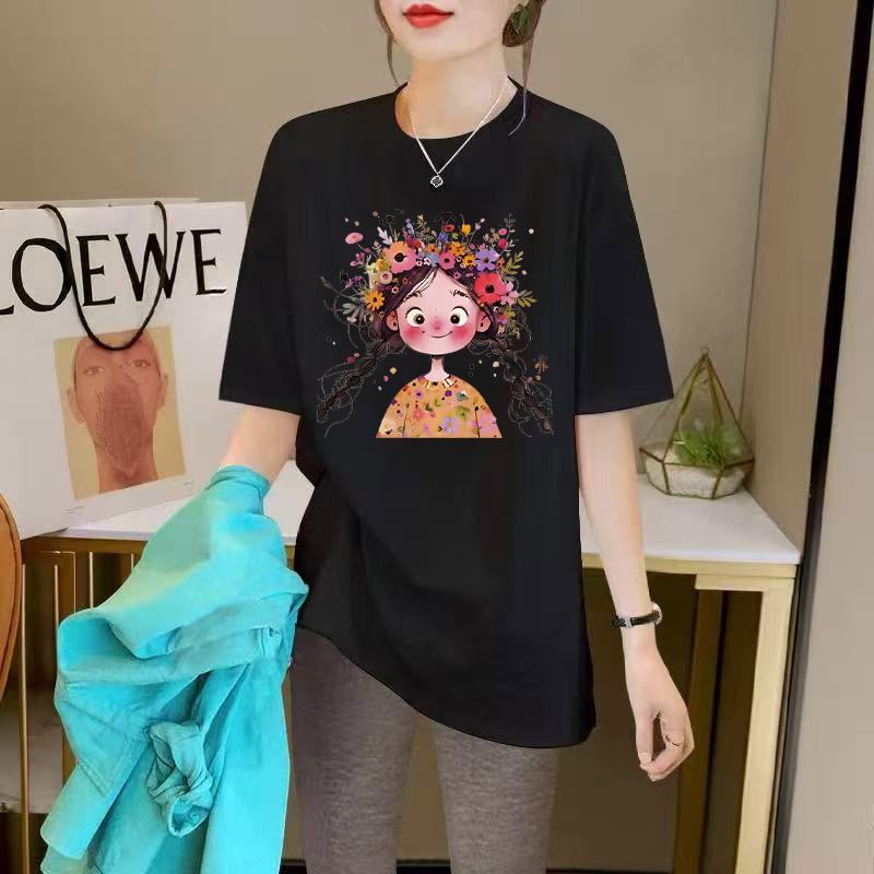 Baumwoll-Kurzarm-T-Shirt Sommer Koreanische Version Bequeme Passform Tägliches Mittellanges Trendiges Vielseitiges Halbarm-Oberteil in Übergröße