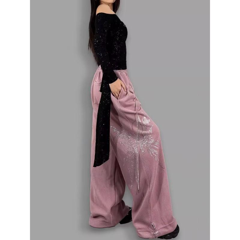 Womens High-Waisted Wide-Leg Cropped Pants With Rhinestone Belt Streetwear Jazz Dance 2026