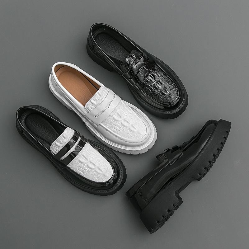 Men's Large Patent Leather Slip-On Loafers - Versatile Casual & Business Thick Sole Shoes