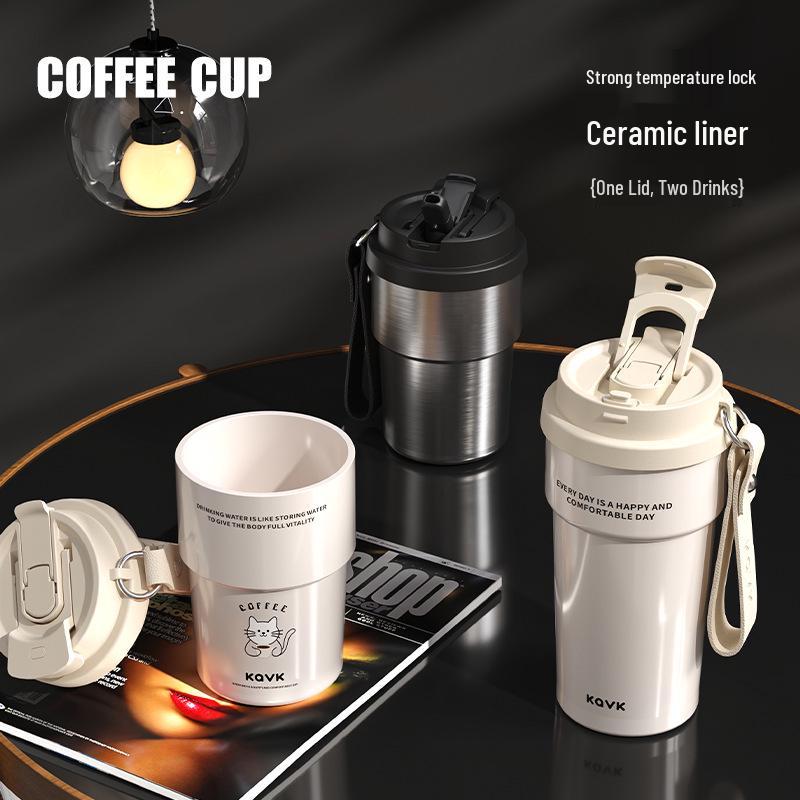 Premium 316 Stainless Steel Insulated Cup with Carrying Rope and Dual-Lid for Coffee and Water