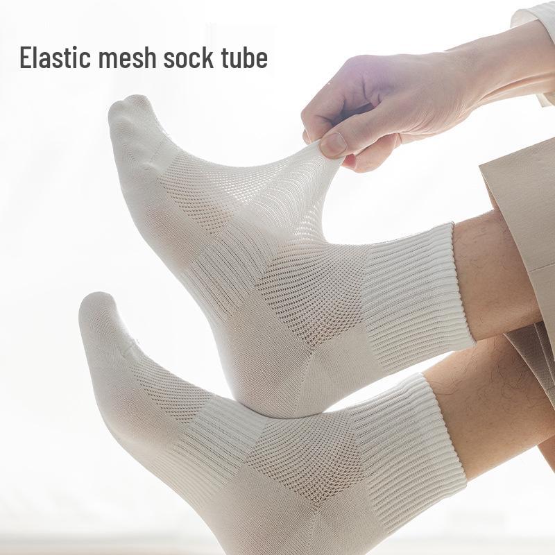 Men's Cotton Waist-Shaping Mesh Socks - Breathable, Sweat-Absorbent, Odor-Resistant, Short Tube, Boneless, for Spring & Autumn Sports
