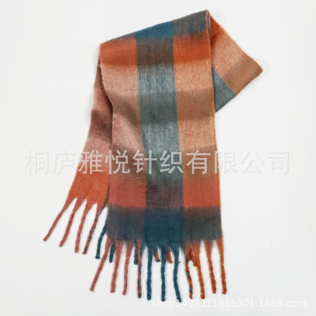Premium Color Plaid Scarf Women's Winter Warm Scarf Mohair Thickened Scarf Versatile Shawl