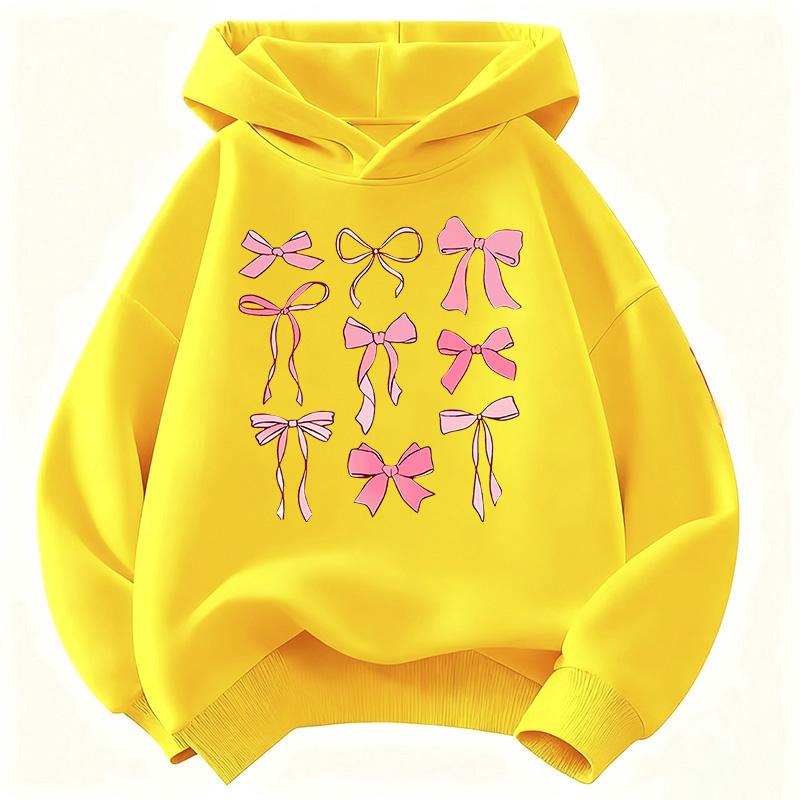 Pink Color Bow Design Hoodie Children's Sweatshirt for Boys Girls Autumn Casual