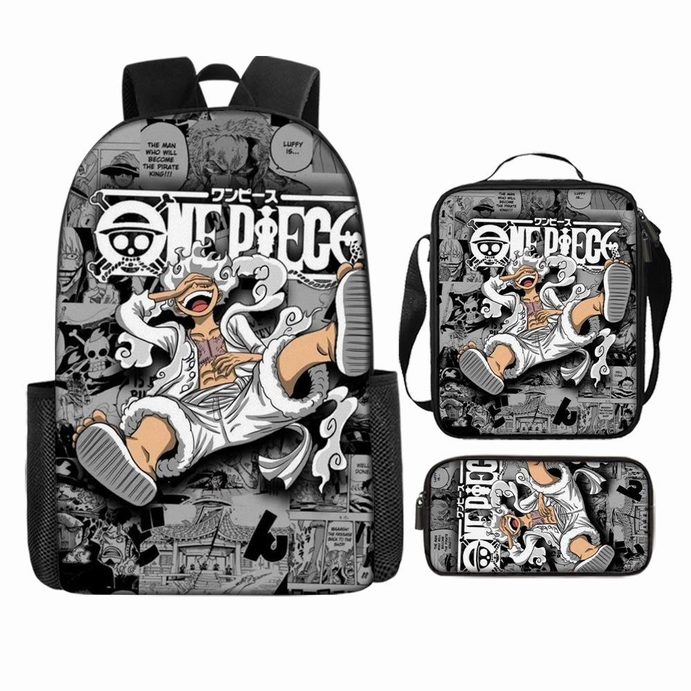Anime Rucksack Set One Piece Naruto Schultasche für Jungen Schüler Laptop Rucksack Umhängetasche Federmäppchen 3-teilig Große Kapazität Wasserdicht