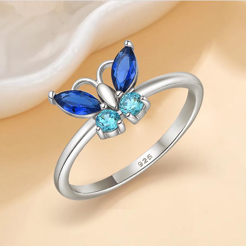 S925 Sterling Silver Blue Butterfly Zircon Ring – Women's Japanese Korean Style, Simple, Unique Finger Accessory