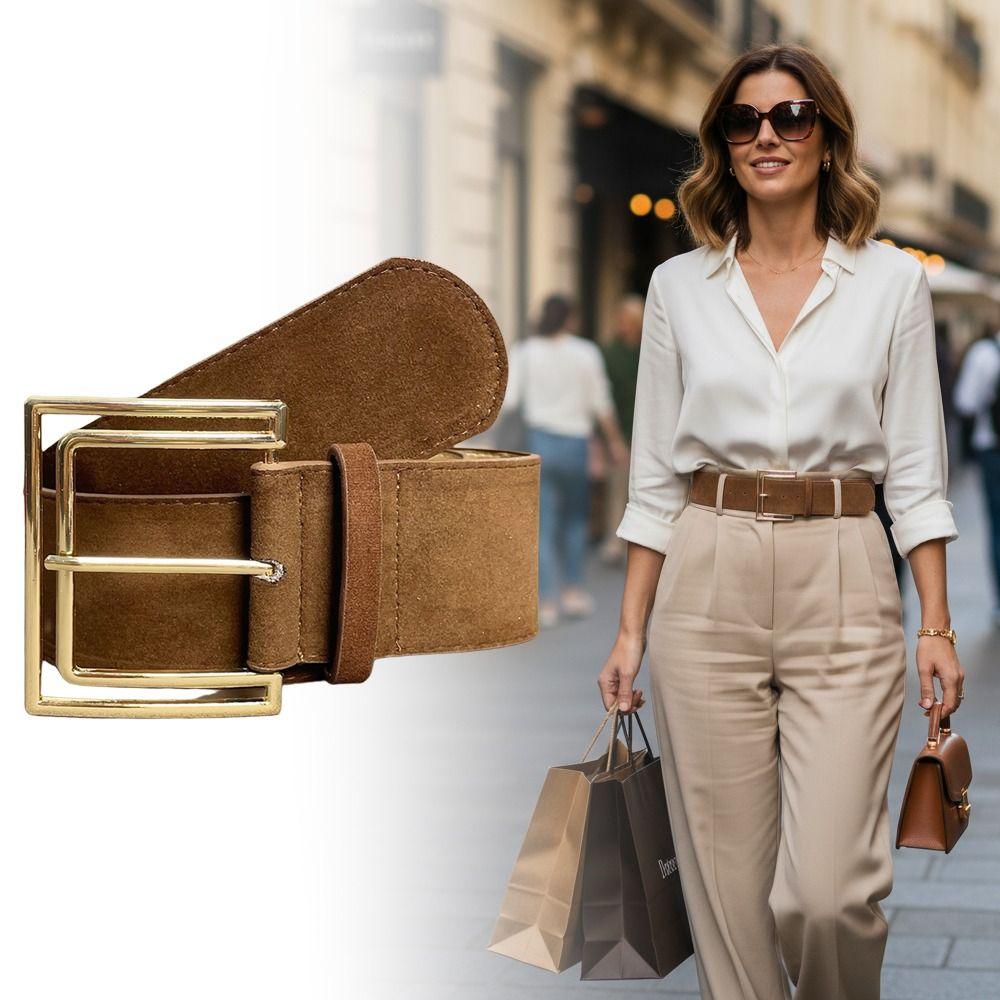 Pin Buckle Suede Leather Belt Versatile Wide Waistband Women Waist Belt  Coat Skirt Decoration