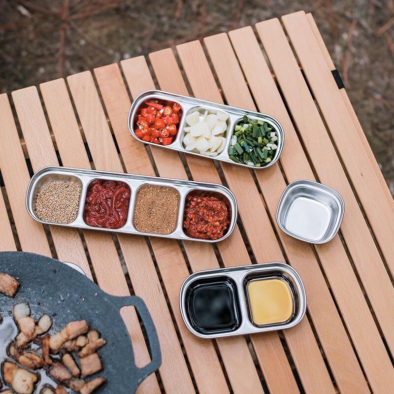 Korean Style Stainless Steel Divided Dipping Sauce Dish