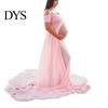 Pregnant Women Dress Solid Color Front Slit Leisure Wear Off Shoulder Floor-Length Princess Photo Props