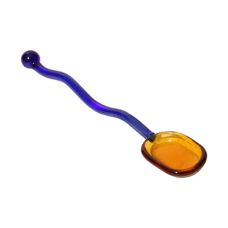 Glass Small Spoon Ice Cream Dessert Spoon Twist Wave Stitching Color Cute Creative Kitchen Cold Drink Fruit Mixing Spoons