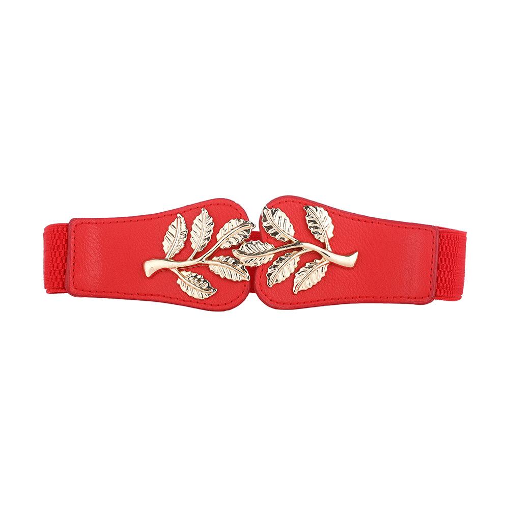 Leaf Waist Cinching Elastic Wide Waistband Decorative Dress Sweet Buckle Thin Belt