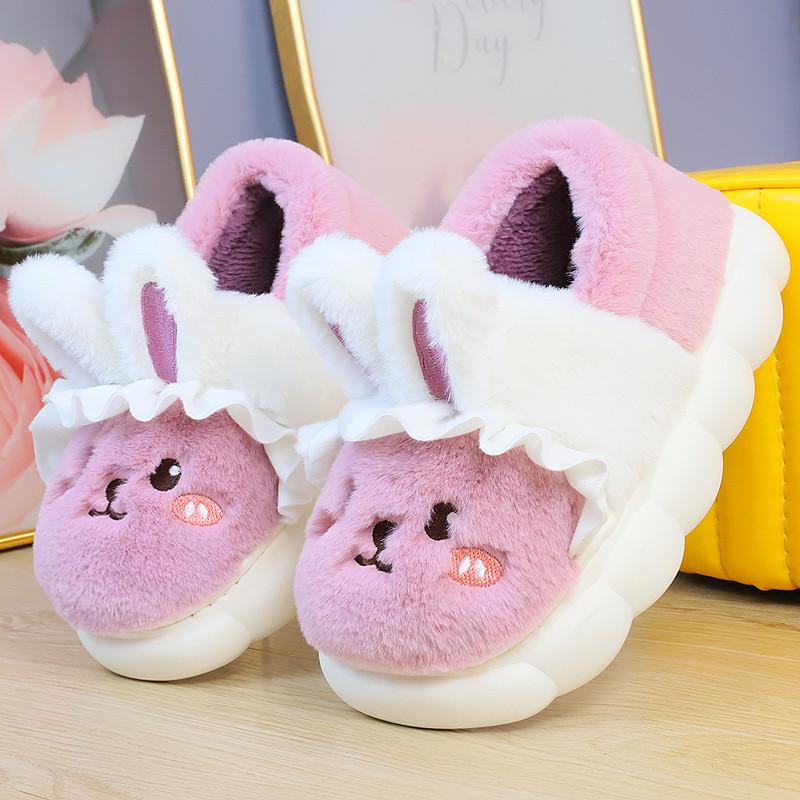 Fashion White Rabbit Hare Slippers Women's Cute Animal Platform Home Mules Shoes Girls Bedroom Plush Slides Slipper Ears Indoor Shoes