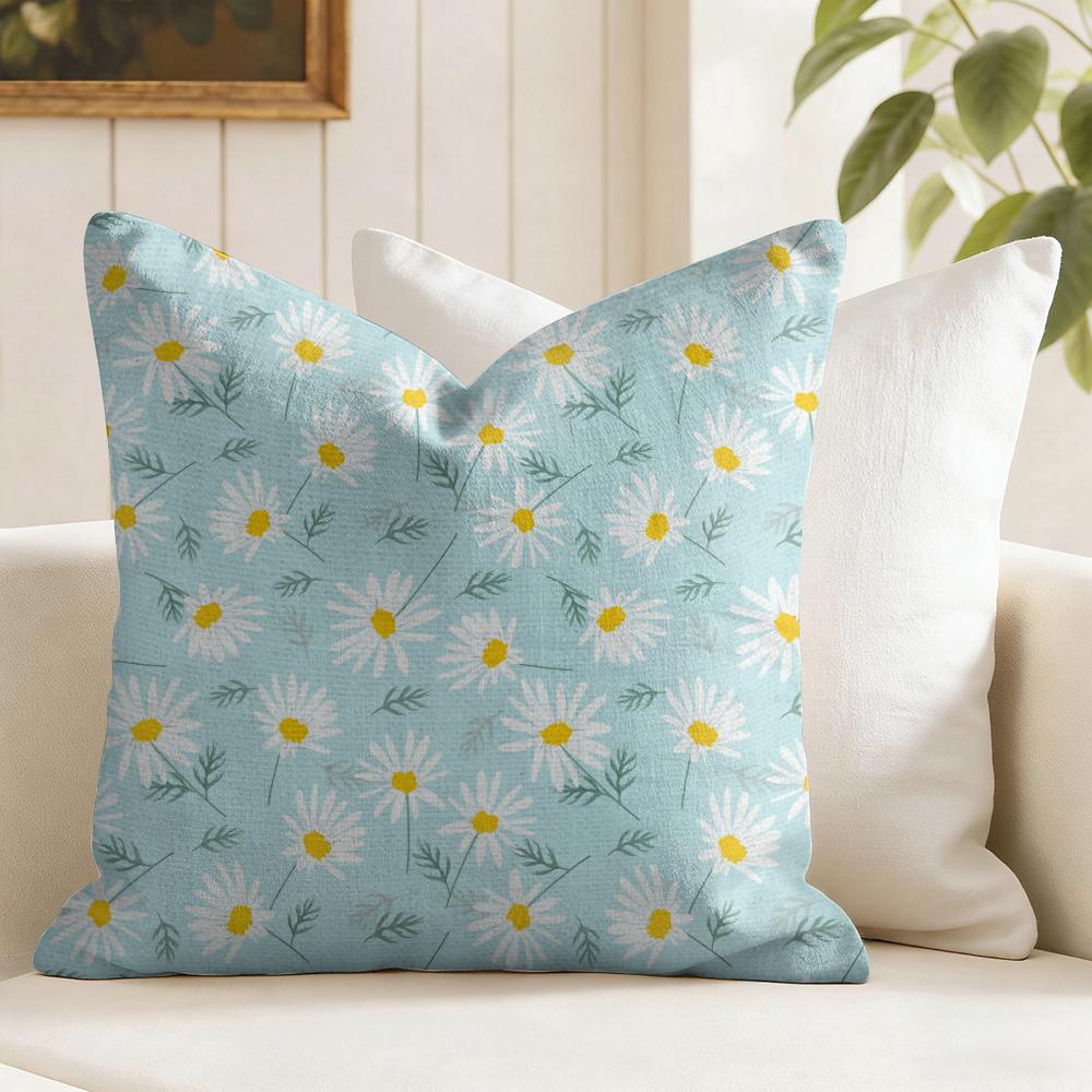 Daisy Pattern Cushion Cover Natural Linen Pillow Cover DoubleSided Print Cushion Cover for Sofa Home Decor