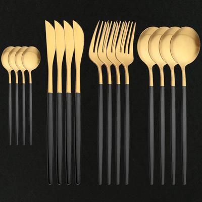 16pcs Western Black Gold Cutlery Set Knife Fork Spoon Matte Dinnerware Stainless Steel Tableware Household Home Flatware Set for 4