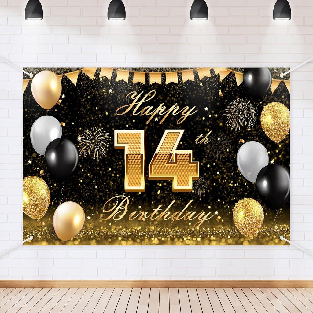 Black Gold Happy Birthday Backdrop Banner Glitter Black Gold Theme Photography Photo Prop Background Decor for Men Women Boys Girls Celebration