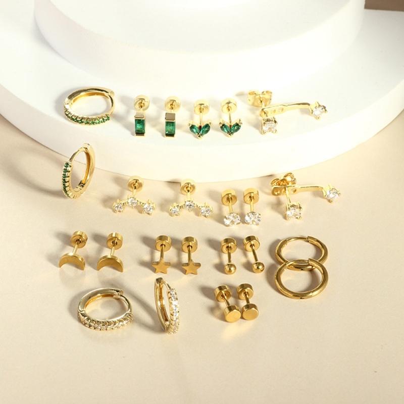 Nonallergenic Blocky Zirconia Ear Posts Set Surgical Steel Thin Jewelry For Sensitive Hearing Multiple Styles
