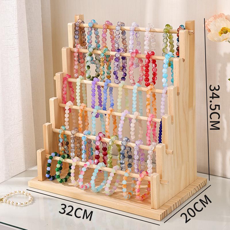 Solid Wood Hanging Jewelry Rack for Bracelets, Bangles, and Keychains.