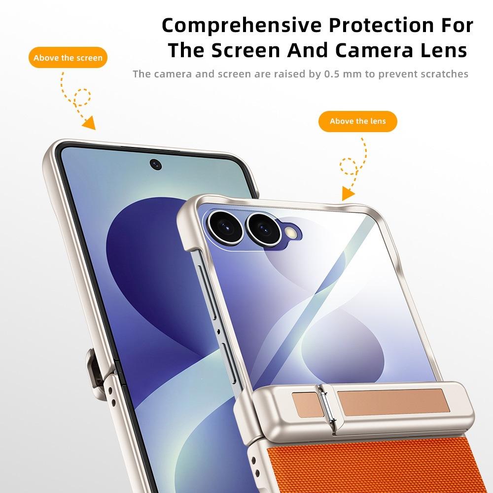 Applicable to Samsung ZFlip8 mobile phone case, central axis bracket zflip7 all-inclusive case film integrated electroplating plain leather case