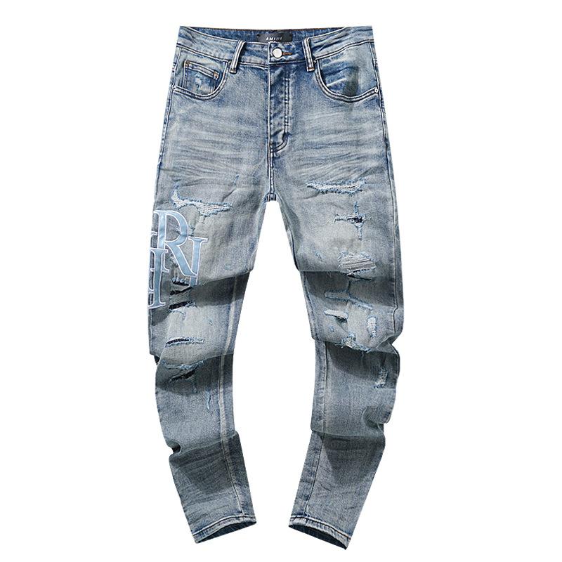 Moda Americana High Street Buco & Patch Trendy Retro Pantaloni Denim Dritti ami